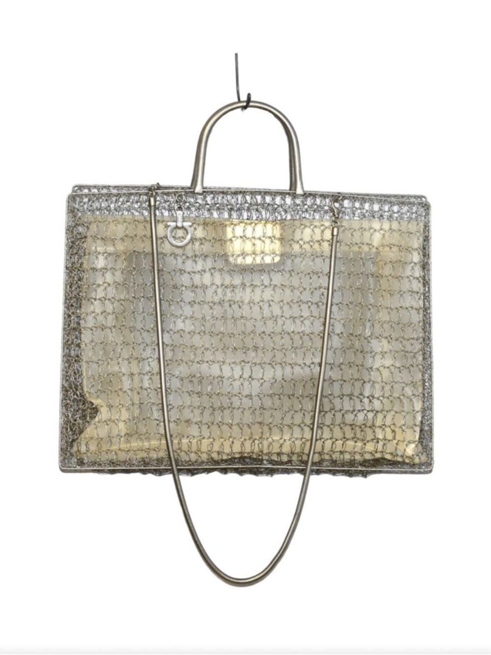 Salvatore Ferragamo Silver and Gold Metallic Mesh Top-Handle Tote